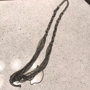 Braided silver and black chain long necklace